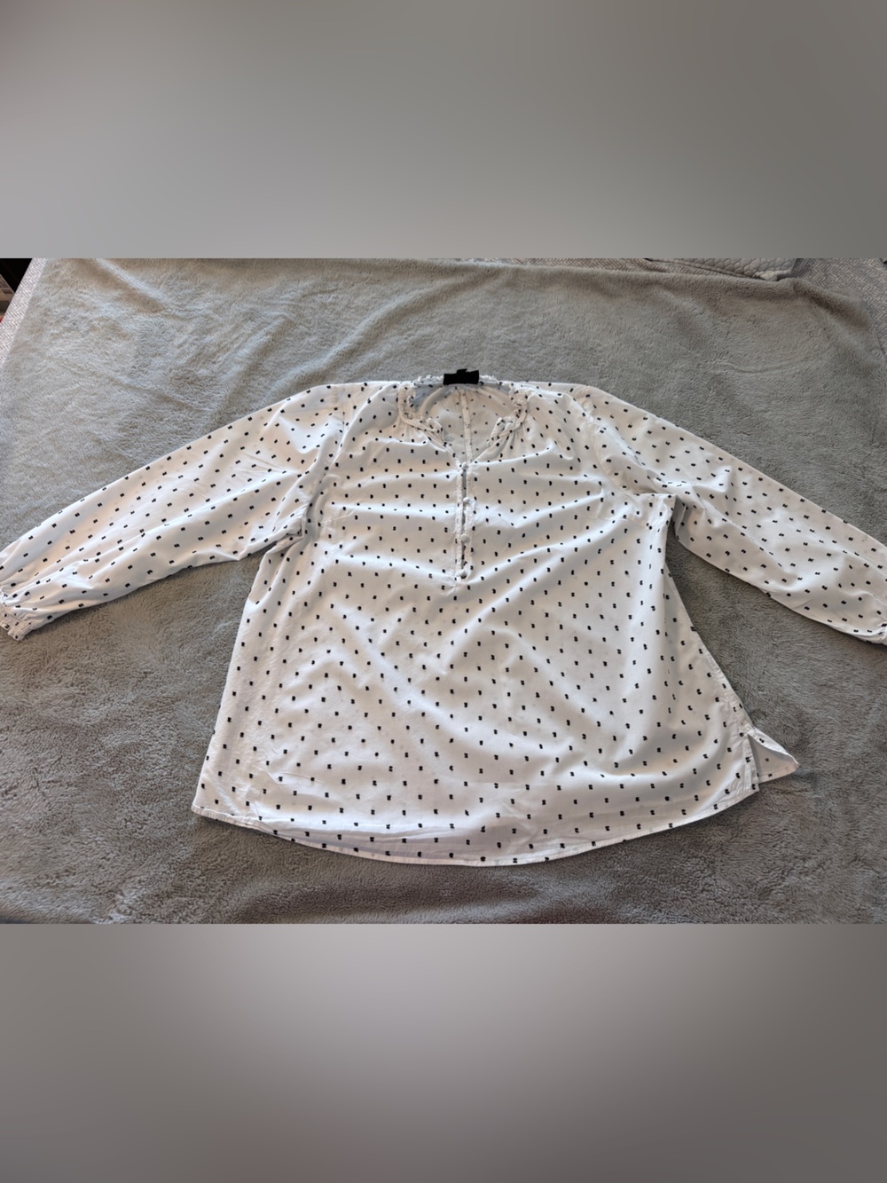 Lane Bryant White Long-Sleeve Dot Print Blouse